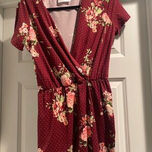 French Grey Red and White Wrap V-Neck Jumpsuit